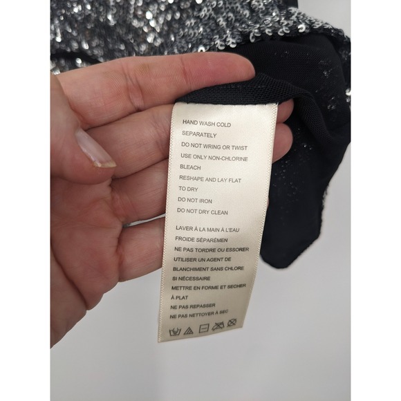 Free People James Sequin Top Womens Medium Silver Black Sparkle Party Night Out‎ - Picture 6 of 9